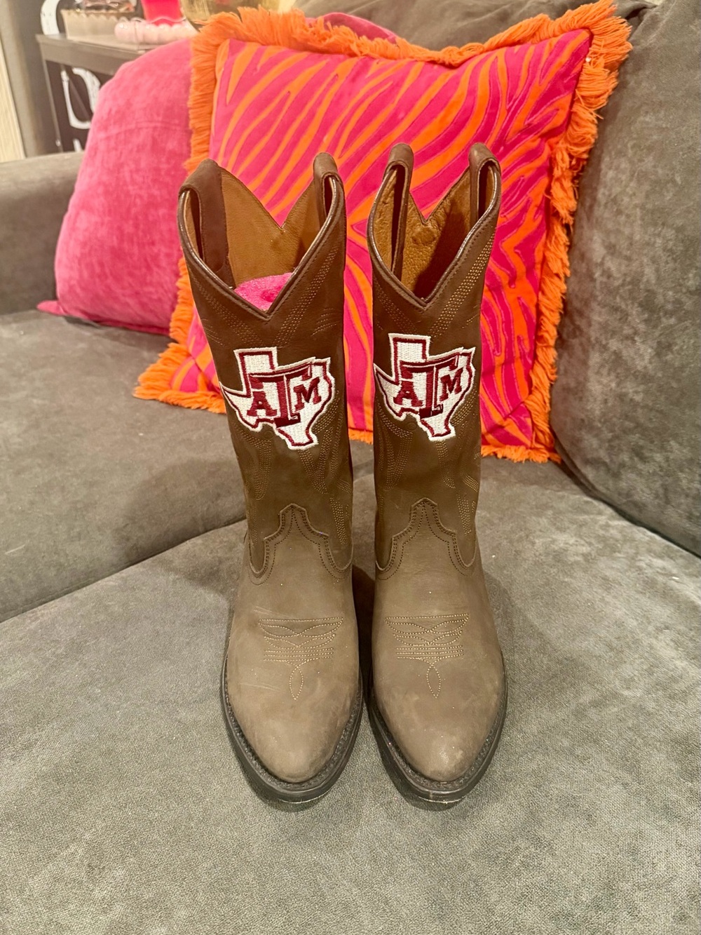 Brown Texas A&M Embroidered Cowboy Boot Accent